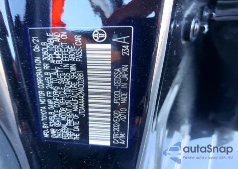 2021 Toyota Mirai Xle z USA, uszkodzony, nr VIN JTDAAAAA2MA002881